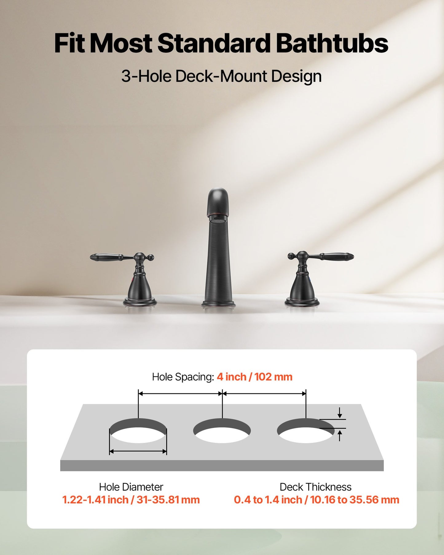 Romersk badkarsblandare, badkarsblandare med svanhals och 2 handtag, romerska badkarsblandare för däckmontering för babyvård, vuxenbad, badkarsblandare med 3 hål och vattenfall, brons, design med hög båge