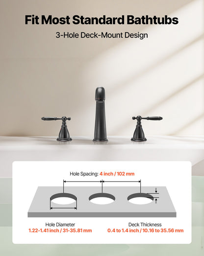 Romersk badkarsblandare, badkarsblandare med svanhals och 2 handtag, romerska badkarsblandare för däckmontering för babyvård, vuxenbad, badkarsblandare med 3 hål och vattenfall, brons, design med hög båge