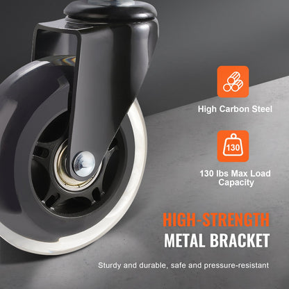 Office Chair Wheels, Set of 5, 7.6cm Caster Wheels Replacement for Hardwood Floors and Carpet, Heavy Duty Computer Gaming Desk Casters with 59.0kg Load Capacity, Universal Fit for Most Chairs