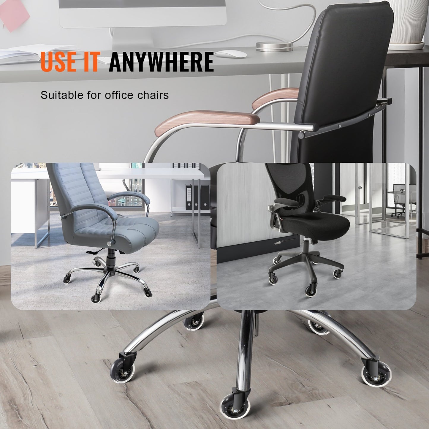 Office Chair Wheels, Set of 5, 7.6cm Caster Wheels Replacement for Hardwood Floors and Carpet, Heavy Duty Computer Gaming Desk Casters with 59.0kg Load Capacity, Universal Fit for Most Chairs