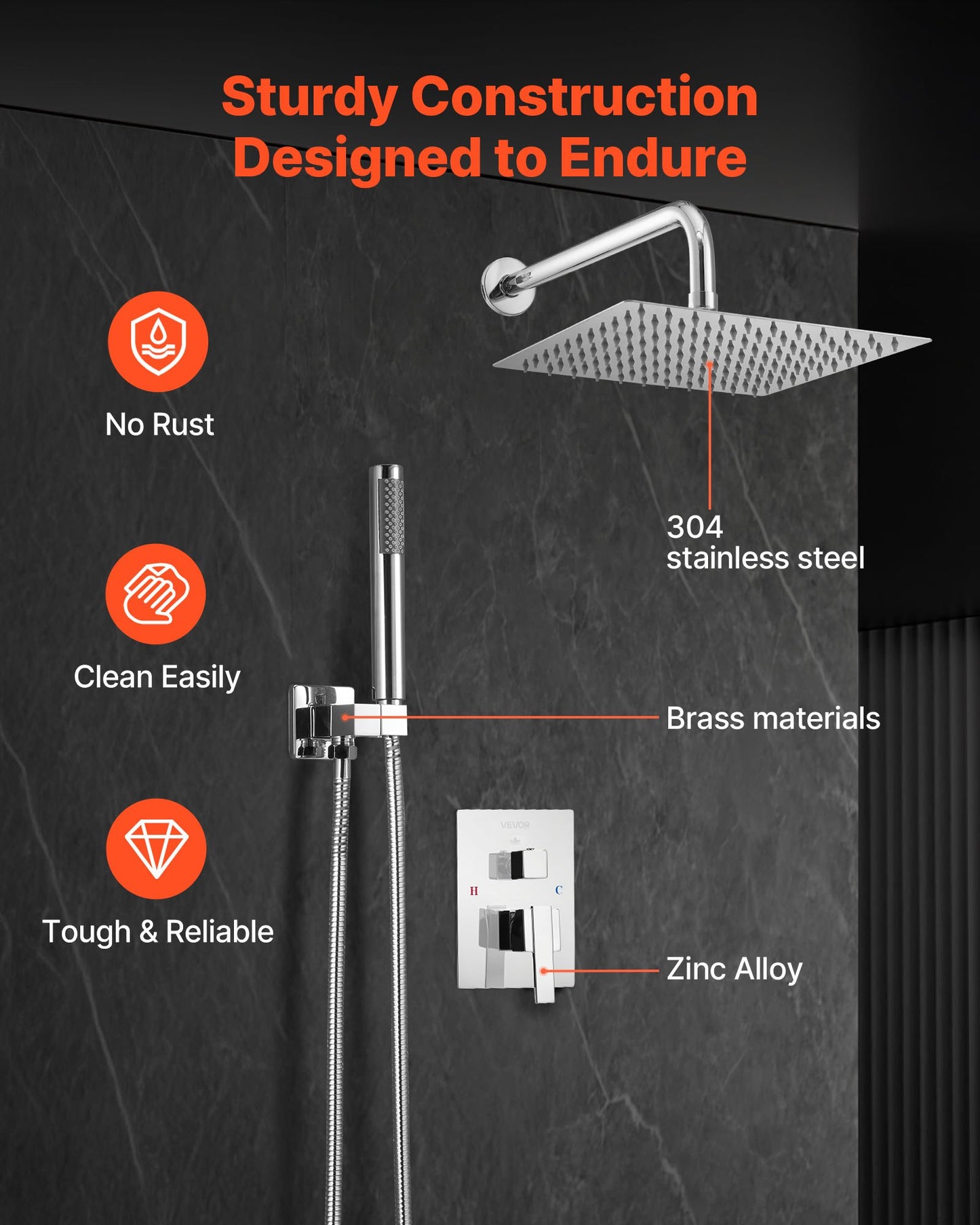 Shower Faucet Set, Rainfall Bathroom Shower System with 10-Inch (25.4cm) Square Rain Shower Head and Handheld Spray, Wall Mounted Bath Fixtures with Brass Valve and Trim Kit, Silver Chrome