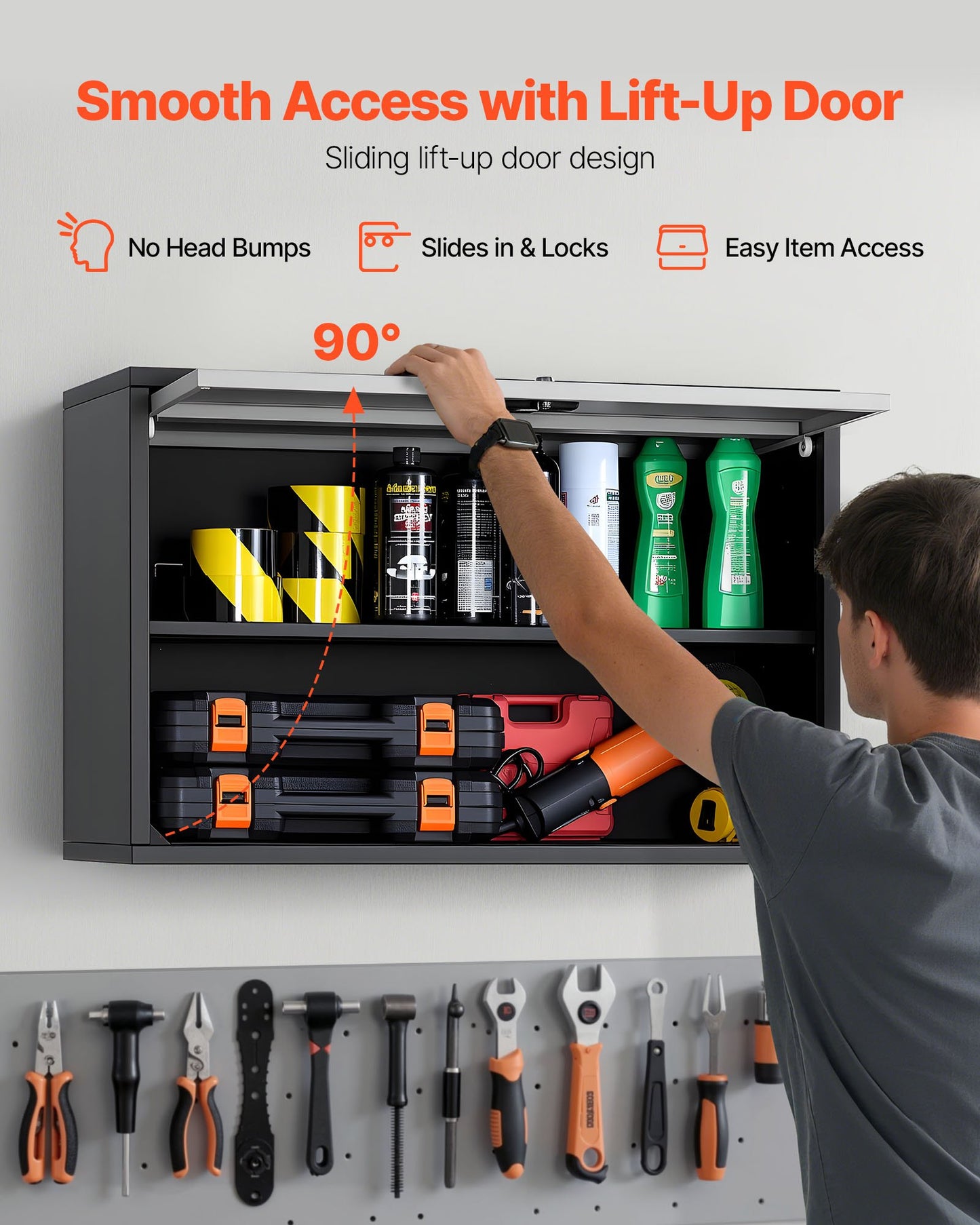 Metal Wall Cabinet, 77W x 30.5D x 50H cm, Floating Garage Tool Cabinet with Up-Flip Door and Shelf, 108.9 kg Load Capacity, Fit for Garage, Basement, Kitchen, Warehouse Assembly Required