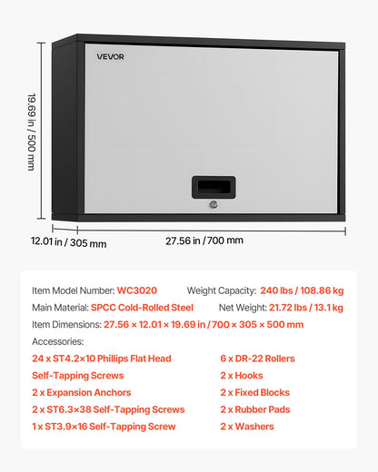 Metal Wall Cabinet, 77W x 30.5D x 50H cm, Floating Garage Tool Cabinet with Up-Flip Door and Shelf, 108.9 kg Load Capacity, Fit for Garage, Basement, Kitchen, Warehouse Assembly Required