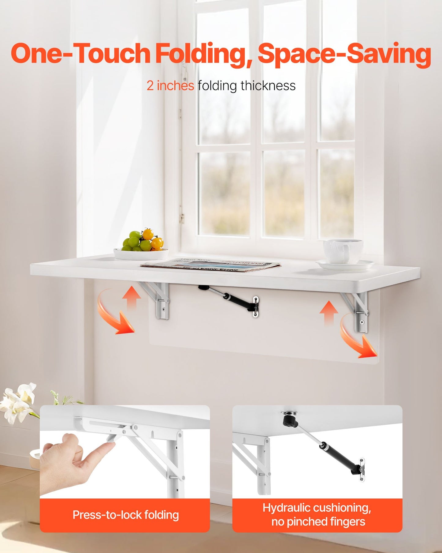 Wall Mounted Folding Table, 31.5 x 15.7 inches Wall Mount Table, Floating Desk with Iron Bracket, Fold Down Desk for Small Spaces, Home Office, Dining, Laundry Room, Kitchen, Bar, White