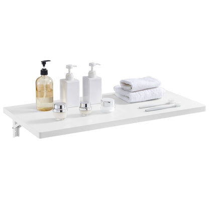 Wall Mounted Folding Table, 31.5 x 15.7 inches Wall Mount Table, Floating Desk with Iron Bracket, Fold Down Desk for Small Spaces, Home Office, Dining, Laundry Room, Kitchen, Bar, White