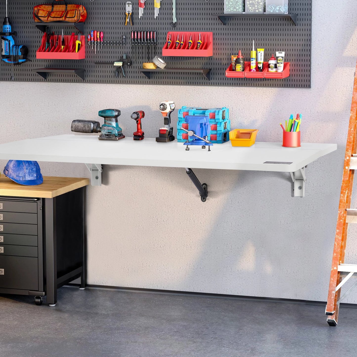 Wall Mounted Folding Table, 31.5" x 19.69" Wall Mount Drop Leaf Table, Floating Desk with Iron Bracket, Fold Down Desk for Small Spaces, Home Office, Dining, Laundry Room, Kitchen, Bar, White