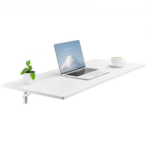 Wall Mounted Folding Table, 43.3 x 18 inches Wall Mount Table, Floating Desk with Iron Bracket, Fold Down Desk for Small Spaces, Home Office, Dining, Laundry Room, Kitchen, Bar, White