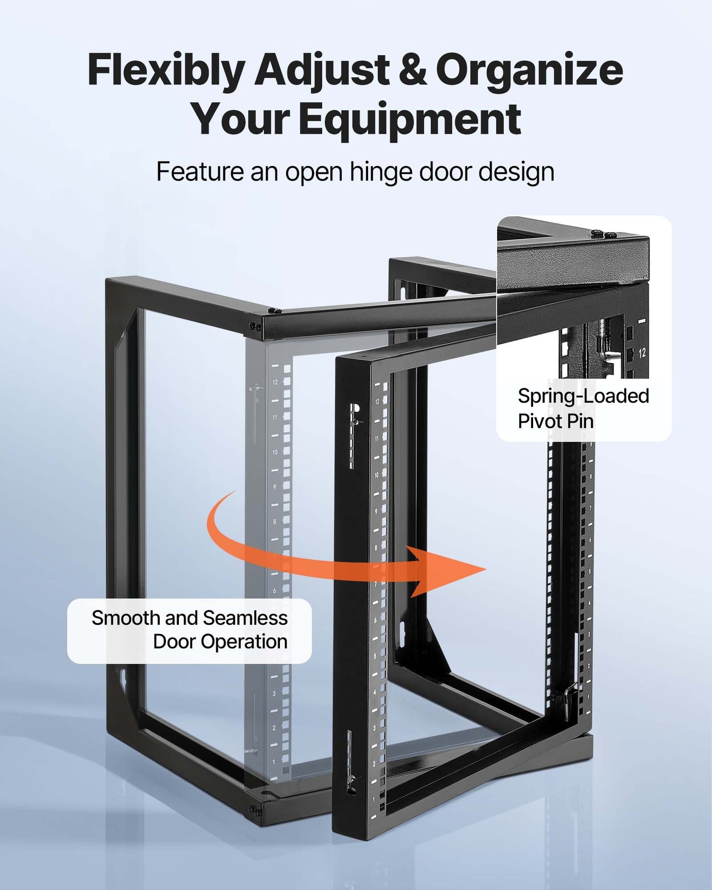 12U väggmonterat serverrack, 68,04 kg maxlastkapacitet, nätverksrack med öppen ram och 180 graders svängdörr, kolstål, perfekt för IT-nätverksutrustning och AV-enheter, datorserver, svart