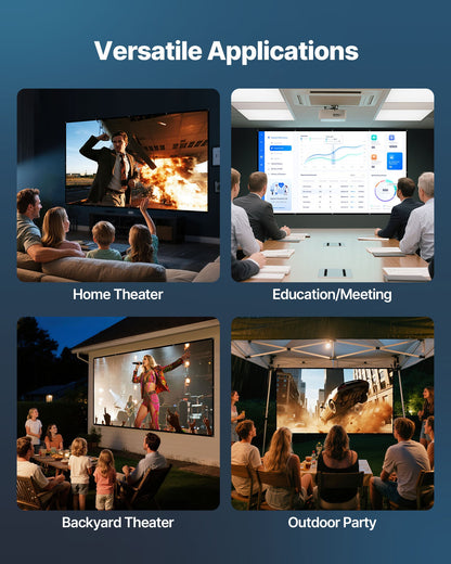 Projector Screen, 3810 mm 16:9 4K 1080 HD Projection Screen, Wall Mounted Projection Dispaly Projector with 12 Hooks and Double-Sided Tapes, Portable Moive Canvas for Family Home Office Theater