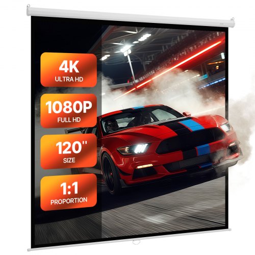Manual Projector Screen, 3048 mm 1:1 4K 1080 HD Retractable Pull Down Projector Screen, Wall Mounted Movie Projection with Pull Rope, Portable Display Projectoin for Family Home Office Theater
