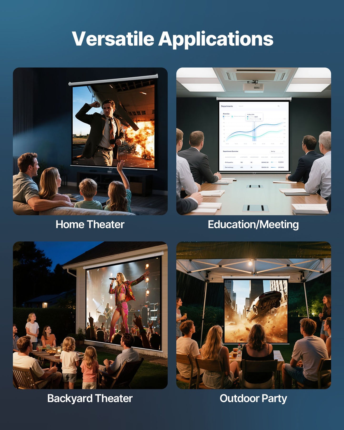 Manual Projector Screen, 3048 mm 1:1 4K 1080 HD Retractable Pull Down Projector Screen, Wall Mounted Movie Projection with Pull Rope, Portable Display Projectoin for Family Home Office Theater