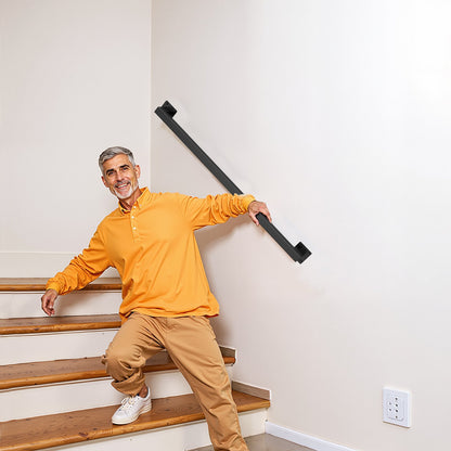 Wall Mounted Stair Handrail, 1215mm Black Iron Staircase Handrail Indoor, 113kg Load Capacity, Industrial Railing Hand Rail for Steps, Square Tube for Loft Porch Deck, 2 Sections