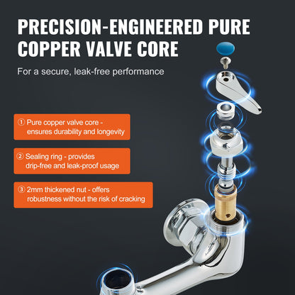 Commercial Faucet with Pre-Rinse Sprayer, 25" (63.5 cm) Height, 8" (20.3 cm) Center, 12" (30.5 cm) Swing Spout, Wall Mount Kitchen Sink Faucet, Brass Constructed Device with Pull Down Spray, for 1/2/3 Compartment Sink