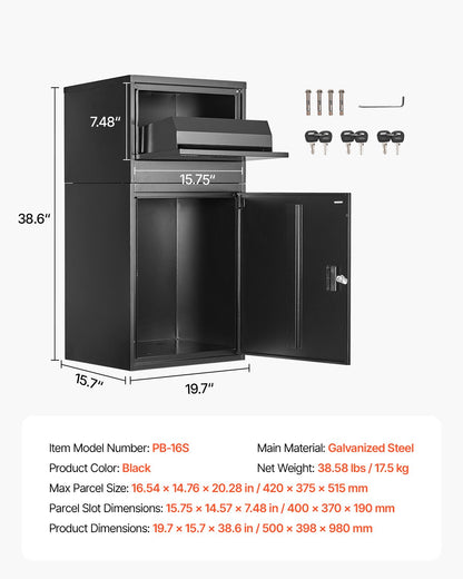 Package Delivery Boxes for Outside, 38.6 in Mailbox for Parcel with Lock, Galvanized Steel Package Drop Box with Anti-Theft Design, Weather-Resistant Package Mailbox for Home and Office, Black