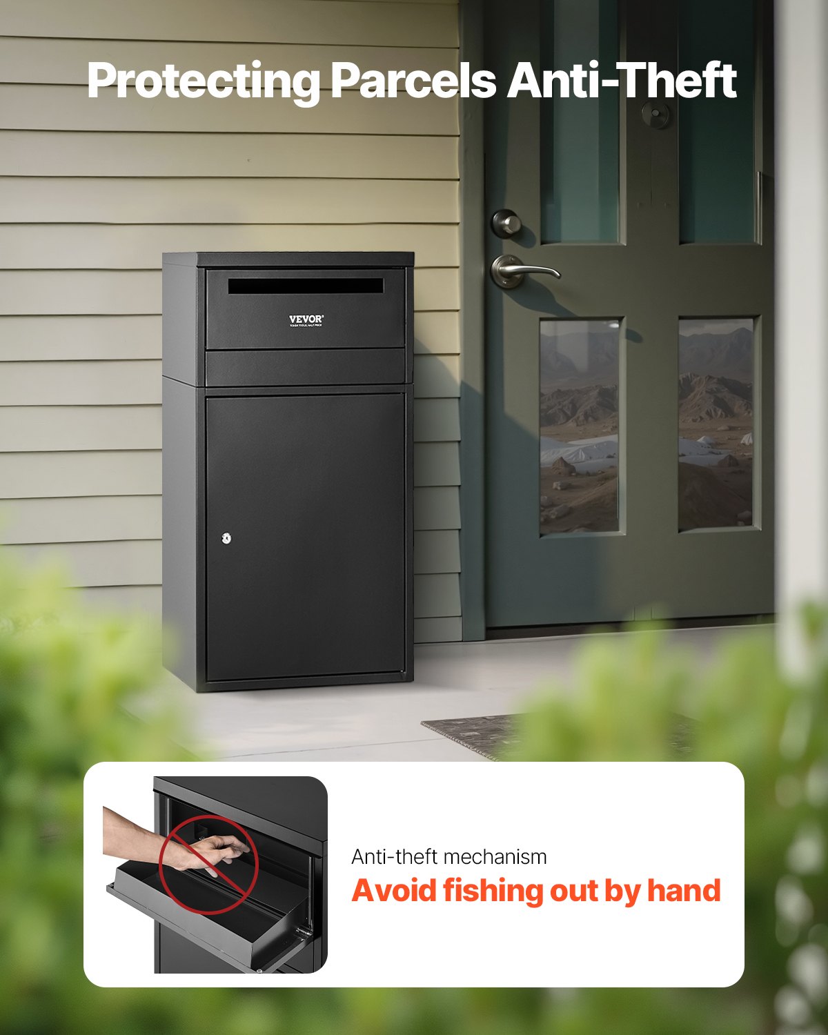 Package Delivery Boxes for Outside, 35.8 in Mailbox for Parcel with Lock, Galvanized Steel Package Drop Box with Anti-Theft Design, Weather-Resistant Package Mailbox for Home and Office, Black