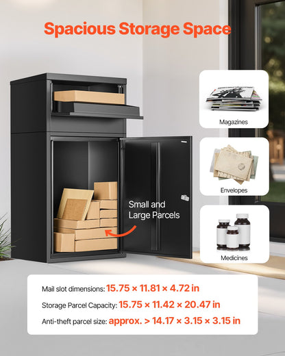 Package Delivery Boxes for Outside, 35.8 in Mailbox for Parcel with Lock, Galvanized Steel Package Drop Box with Anti-Theft Design, Weather-Resistant Package Mailbox for Home and Office, Black