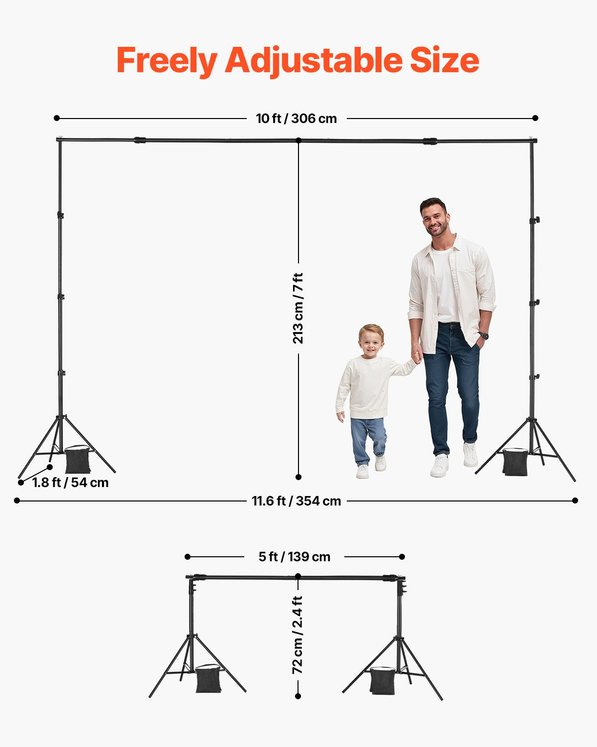Backdrop Stand, 7 x 10 ft Adjustable Photo Backdrop Stand Kit, Portable Background Backdrop Stand with 3 Crossbars, Heavy Duty Projector Screen Stand, for Wedding, Photo Video Studio & Party