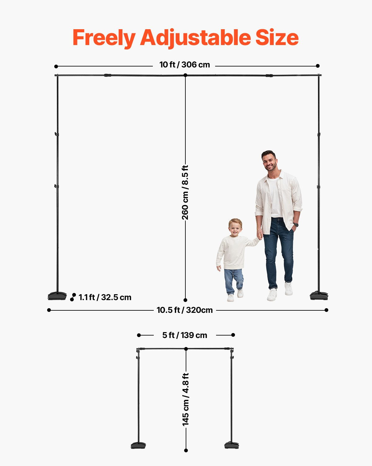 Backdrop Stand, 8.5 x 10 ft Adjustable Photo Backdrop Stand Kit, Portable Background Backdrop Stand with 7 Crossbars, Heavy Duty Projector Screen Stand, for Wedding, Photo Video Studio & Party