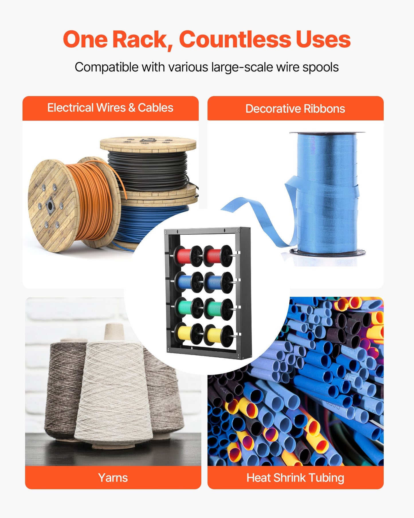 Wire Spool Rack, 4 Adjustable Rods, Cold-Rolled Steel Wire Spool Holder Wall Mounted for Multi-Spools, Wiring Storage, 68kg / 150 lbs Capacity Cable Dispenser, for Electrical Industrial Retail Use