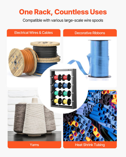 Wire Spool Rack, 4 Adjustable Rods, Cold-Rolled Steel Wire Spool Holder Wall Mounted for Multi-Spools, Wiring Storage, 68kg / 150 lbs Capacity Cable Dispenser, for Electrical Industrial Retail Use