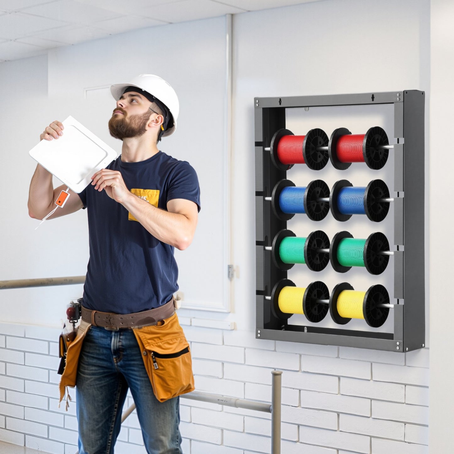 Wire Spool Rack, 4 Adjustable Rods, Cold-Rolled Steel Wire Spool Holder Wall Mounted for Multi-Spools, Wiring Storage, 68kg / 150 lbs Capacity Cable Dispenser, for Electrical Industrial Retail Use