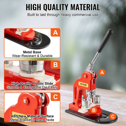 Knappmaskin, 25 mm (1 tum) stanspress för märkestryck, nåltillverkare för barn, gör-det-själv-presenter, knapptillverkningstillbehör med 500 st knappdelar, cirkelskärare och magisk bok