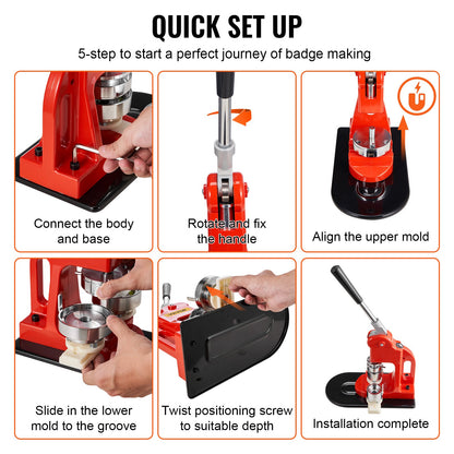 Knappmaskin, 25 mm (1 tum) stanspress för märkestryck, nåltillverkare för barn, gör-det-själv-presenter, knapptillverkningstillbehör med 500 st knappdelar, cirkelskärare och magisk bok