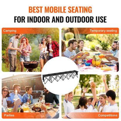 Bärbar hopfällbar bänk, hopfällbar fotbollsbänk med 6 platser, sidofickor och bärväska, lättviktssittplats i 600D Oxford-tyg, för fotboll, baseboll, camping, utomhusevenemang, svart