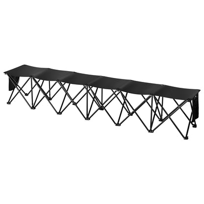 Bärbar hopfällbar bänk, hopfällbar fotbollsbänk med 6 platser, sidofickor och bärväska, lättviktssittplats i 600D Oxford-tyg, för fotboll, baseboll, camping, utomhusevenemang, svart