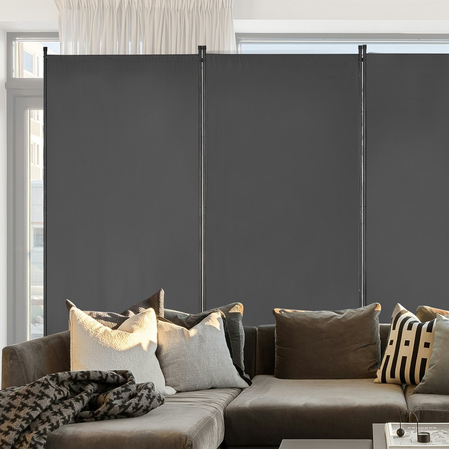 Room Divider, 3 Panels Room Divider, Folding Privacy Screen and Portable Partition Divider for Room Separation, Freestanding Room Partitions for Office, Bedroom, Study, Grey