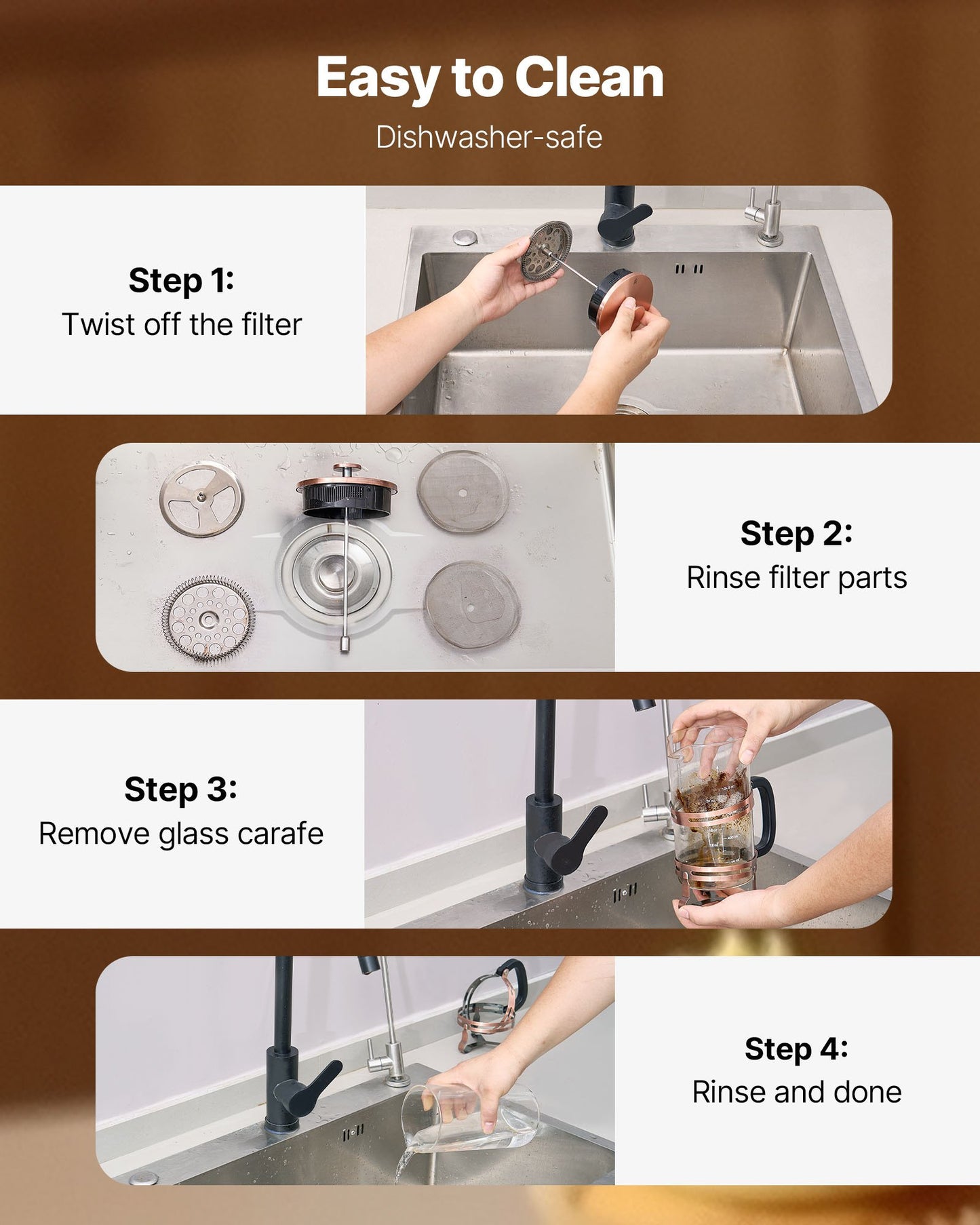 French Press Coffee Maker, 1 Liter Borosilicate Glass Coffee Press Tea Maker with Stainless Steel Filter, Large Glass French Presses Cold Brew for Camping Travel Home Kitchen, Copper