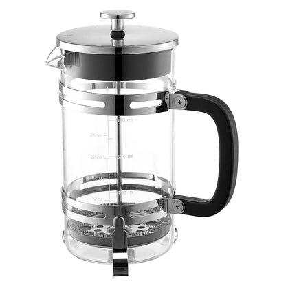 French Press Coffee Maker, 1 Liter Borosilicate Glass Coffee Press Tea Maker with Stainless Steel Filter, Large Glass French Presses Cold Brew for Camping Travel Home Kitchen, Silver
