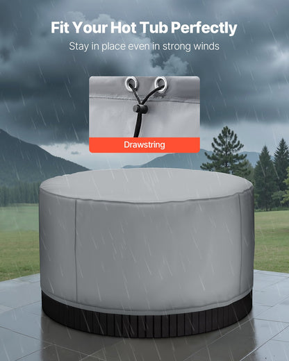 Outdoor Hot Tub Cover, 79 x 33 in / 2000 x 850 mm Weatherproof & Waterproof Hot Tub Cover Protector, 420D Heavy Duty Oxford Fabric and 950N Tearing Strength, Round Spa Covers for Hottub, Gray