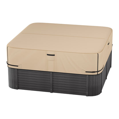 Överdrag för utomhusbadtunna, 85x85x20in/2160x2160x508mm väderbeständigt och vattentätt badtunneskydd, 600D kraftigt oxfordtyg och 950N rivstyrka, fyrkantiga spa-överdrag för badtunna, brunt