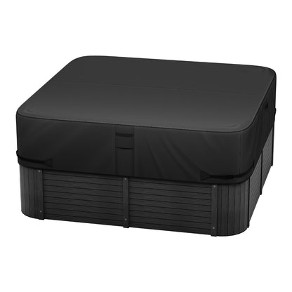 Överdrag för utomhusbadtunna, 85x85x20in/2160x2160x508mm väderbeständigt och vattentätt badtunneskydd, 600D kraftigt oxfordtyg och 950N rivstyrka, fyrkantiga spa-överdrag för badtunna, svart