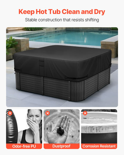 Outdoor Hot Tub Cover, 88x88x20in/2235x2235x508mm Weatherproof & Waterproof Hot Tub Cover Protector, 600D Heavy Duty Oxford Fabric and 950N Tearing Strength, Square Spa Covers for Hottub, Black
