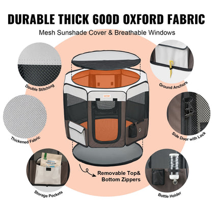 Hopfällbar lekhage för husdjur, 36 tums bärbar lekhage för hundar, bur för valpar, hundar, katter, premium vattentät 600D oxfordtyg, avtagbar dragkedja, för inomhusbruk utomhus, resor och camping (åttkantig, M)