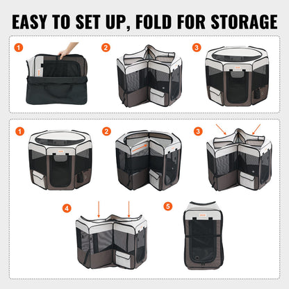 Hopfällbar lekhage för husdjur, 36 tums bärbar lekhage för hundar, bur för valpar, hundar, katter, premium vattentät 600D oxfordtyg, avtagbar dragkedja, för inomhusbruk utomhus, resor och camping (åttkantig, M)