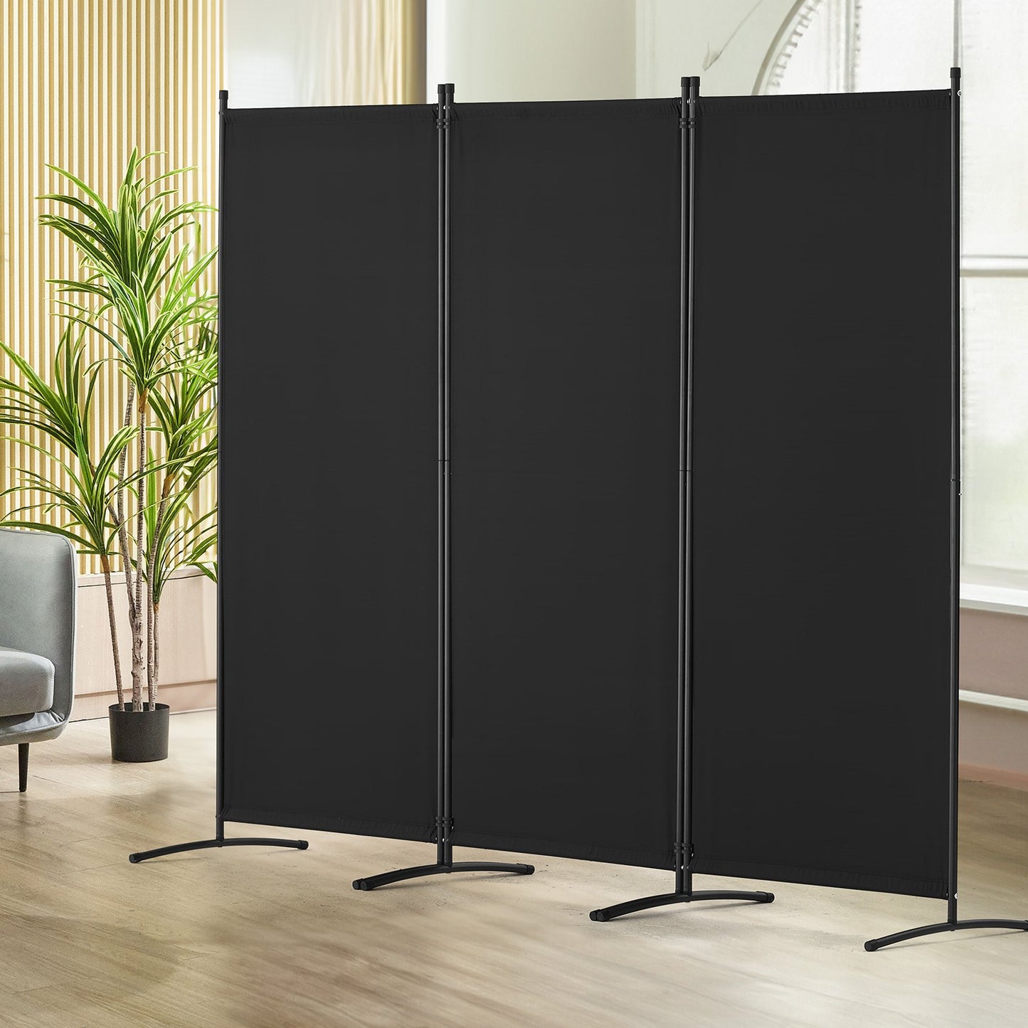 Room Divider, 3 Panel Room Dividers and Folding Privacy Screens, Fabric Partition Room Dividers for Office, Bedroom, Dining Room, Study, Freestanding, Black
