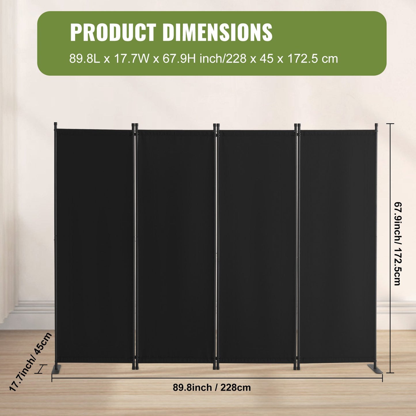 Room Divider, 4 Panel Room Dividers and Folding Privacy Screens, Fabric Partition Room Dividers for Office, Bedroom, Dining Room, Study, Freestanding, Black