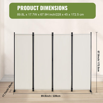 Room Divider, 4 Panel Room Dividers and Folding Privacy Screens, Fabric Partition Room Dividers for Office, Bedroom, Dining Room, Study, Freestanding, White