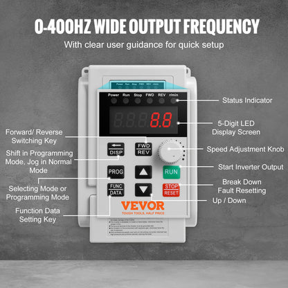 VFD 4KW，18A，5HP Variable Frequency Drive for 3-Phase Motor Speed Control