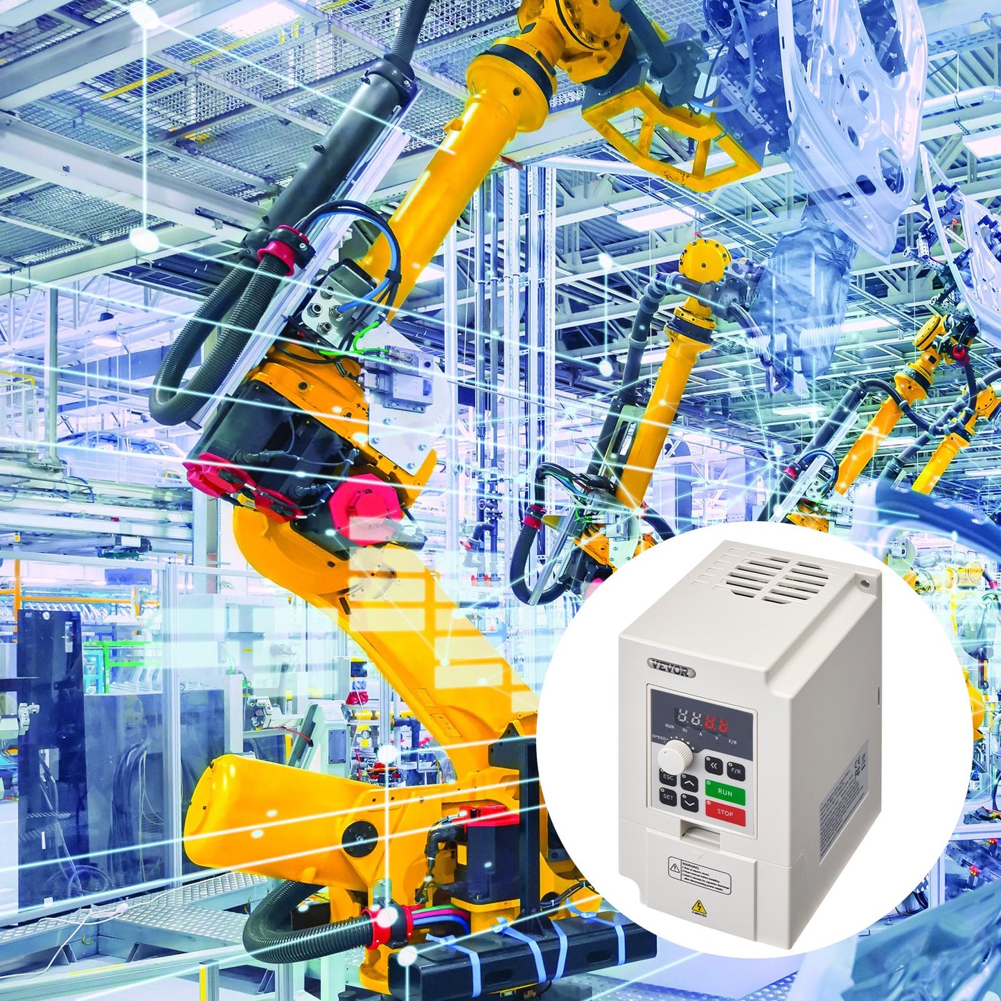 VFD 3HP, 2.2KW, 5A, 3 Phase AC 380V Input to 3 Phase AC 0 - 380V Output Variable Frequency Drive, 50/60Hz Input, 0-2000Hz Output VFD for Spindle Motor Speed Control