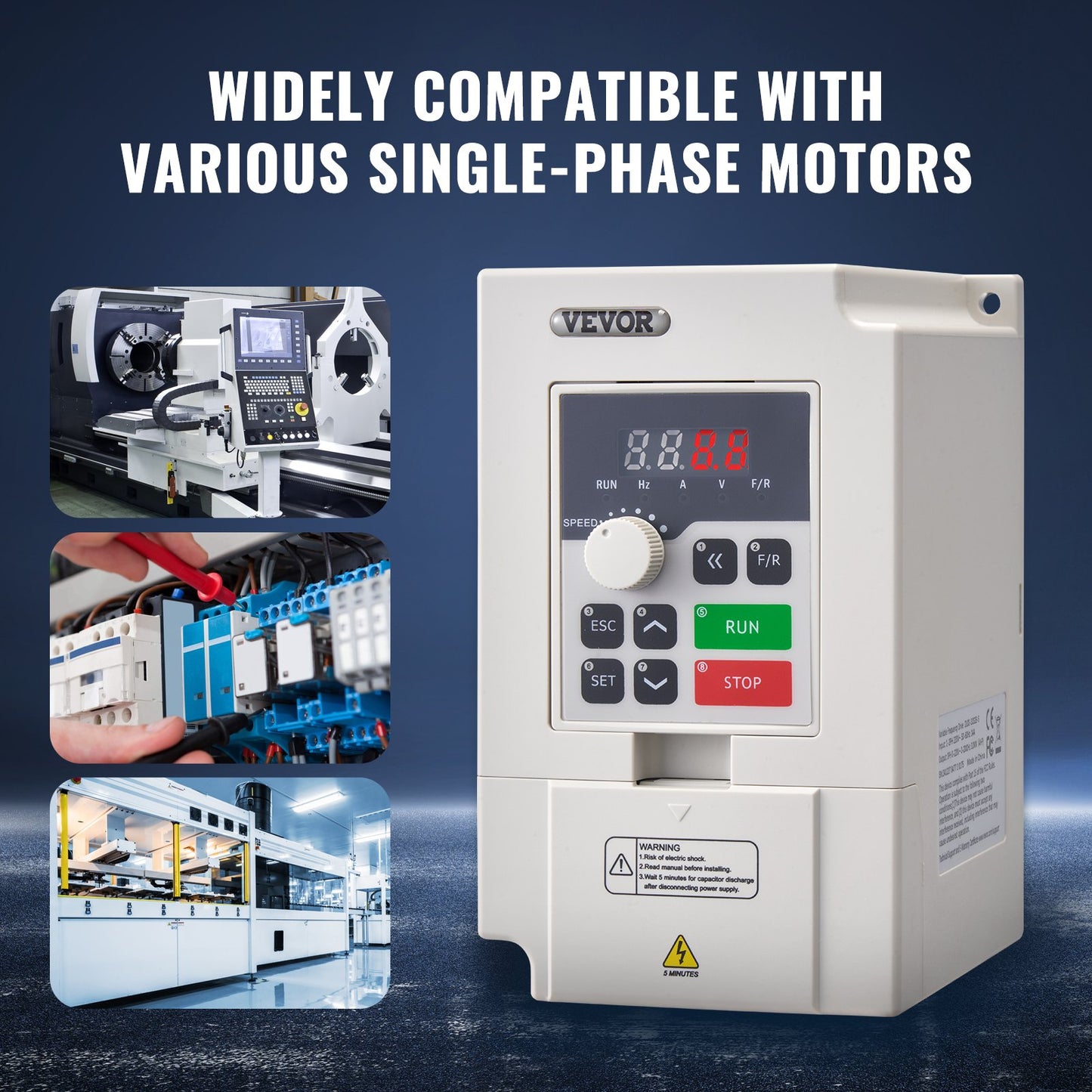 VFD 4HP, 3KW, 14A, 1 or 3 Phase AC 220V Input to 3 Phase AC 0~220V Output Variable Frequency Drive, 50/60Hz Input, 0-2000Hz Output VFD for Spindle Motor Speed Control