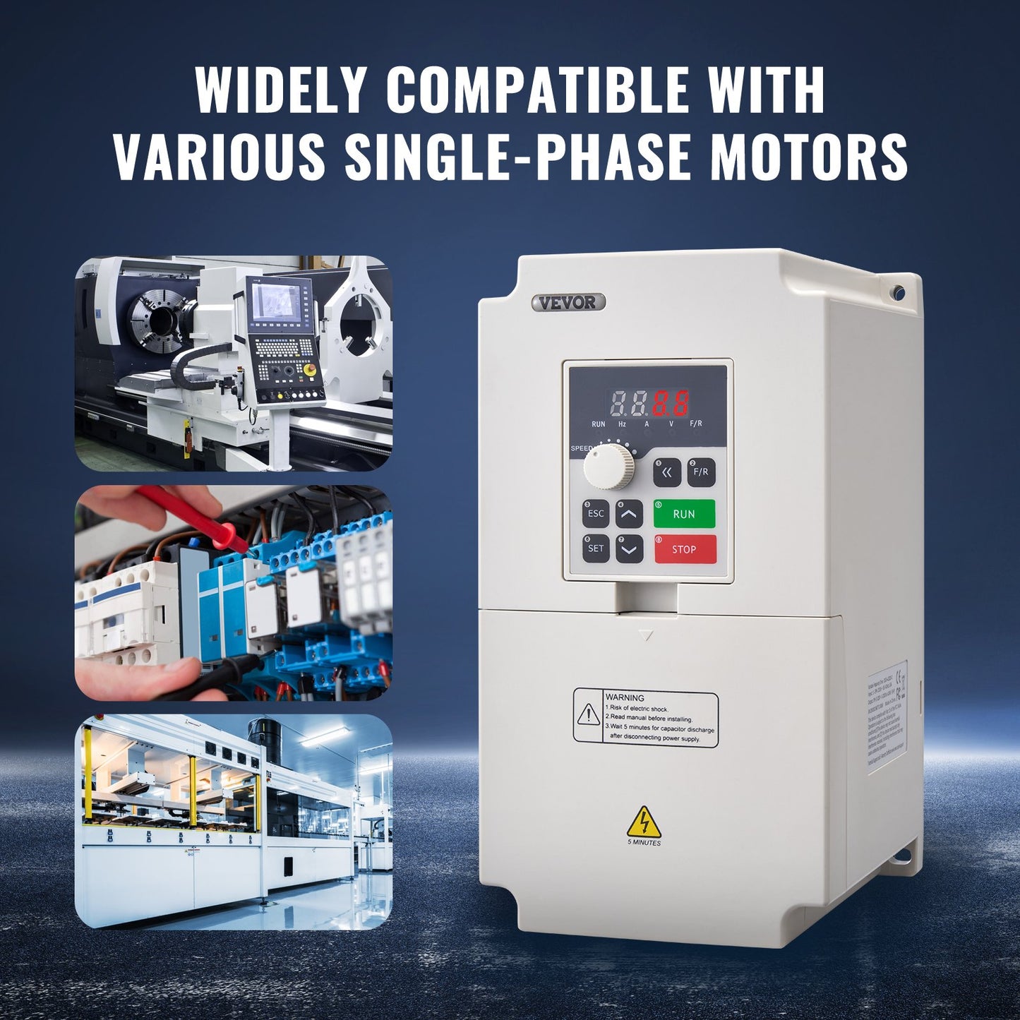 VFD 5HP, 4KW, 18A, 1 or 3 Phase AC 220V Input to 3 Phase AC 0~220V Output Variable Frequency Drive, 50/60Hz Input, 0-2000Hz Output VFD for Spindle Motor Speed Control
