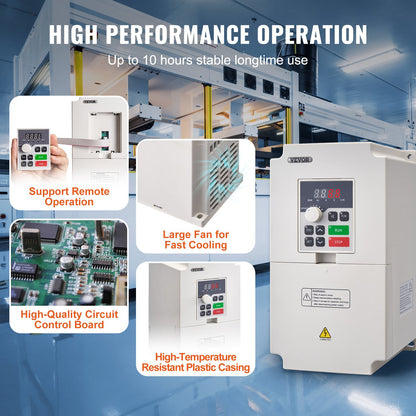 VFD 7.5HP, 5.5KW, 25A, 1 or 3 Phase AC 220V Input to 3 Phase AC 0~220V Output Variable Frequency Drive, 50/60Hz Input, 0-2000Hz Output VFD for Spindle Motor Speed Control