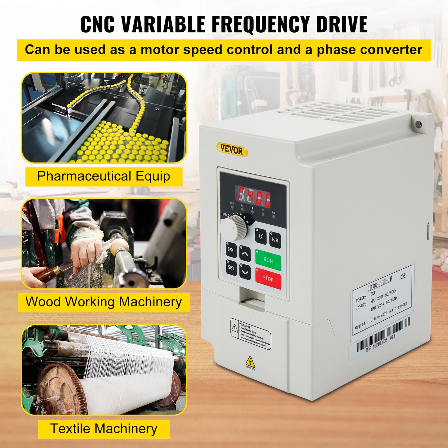 Variable Frequency Drive, AC 220V Input 3KW Variable Frequency CNC Drive Inverter Converter, VFD 4HP 1 or 3 Phase Input, 3 Phase Output, CNC Motor Inverter Converter for Motor Speed Control