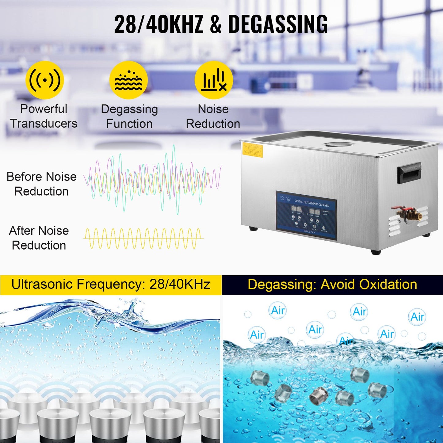 30L Ultrasonic Cleaner Dual Frequency Ultrasonic Cleaning Machine with Heater Jewelry Cleaner for Parts Jewelry Eyeglass Ring Denture Record Circuit Board 28/40KHz