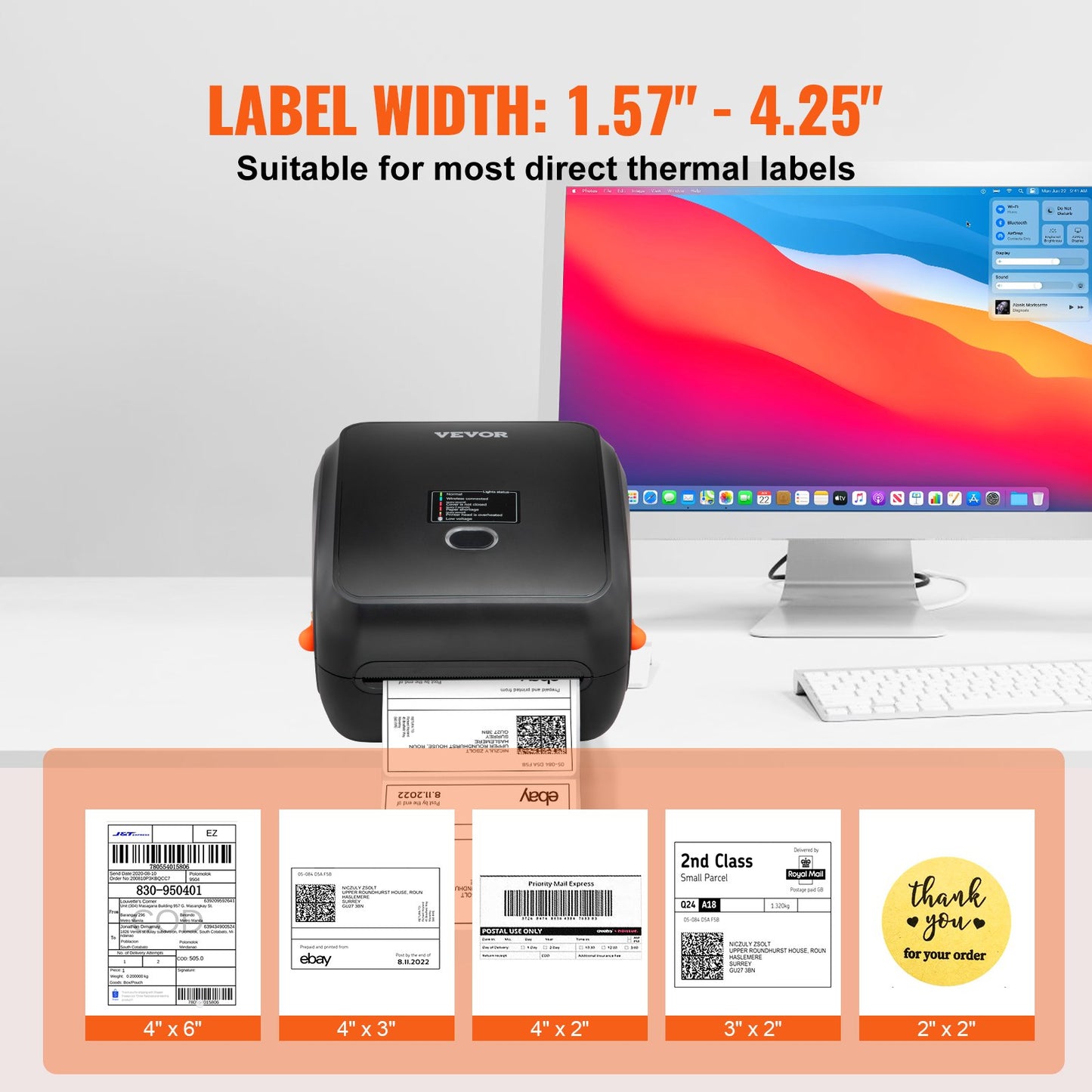 Thermal Label Printer, 300DPI for 4x6 Mailing Packages, Wireless Bluetooth & Automatic Label Recognition, Support Windows/MacOS/Linux/Android/IOS, Compatible with Amazon, eBay, Etsy,etc