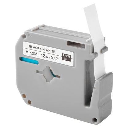 Label Maker Tape, 4 Pack, 0.47 in / 12 mm Black on White Label Cartridge Compatible for Various Types of Brother Labelers, Durable & Long-lasting, Waterproof, Replacement for Letra Tag M-K231